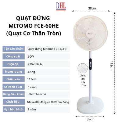 Quạt lửng Mitomo FCE-60AE có điều khiển từ xa, hẹn giờ, màn hình LCD với 3 chế độ gió hàng chính hãng- Bảo hành 2 năm