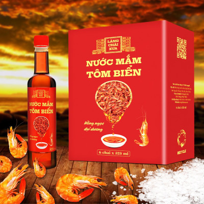 Đặc Sản Phan Thiết - Thùng 6 Chai Nước Mắm Tôm Biển Làng Chài Xưa 525Ml Hồng Ngọc Đại Dương 300 Năm Truyền Thống