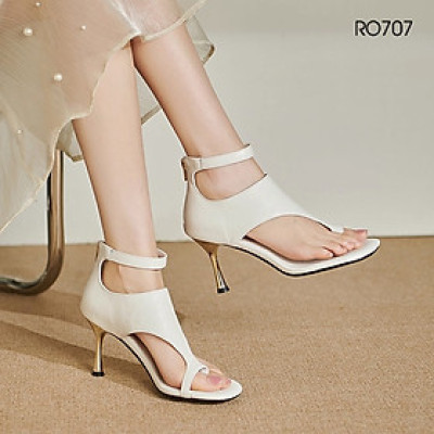 Sandal nữ xỏ ngón, khóa kéo sau, gót nhọn ROSATA RO707 -8p- Đen, Trắng - BKSTORE