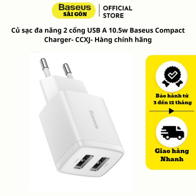 Củ sạc đa năng Baseus Compact Charger 10.5w 2 cổng USB A CCXJ - Hàng chính hãng