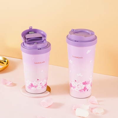 Ly giữ nhiệt LocknLock 400ml màu anh đào tím LHC3271VOLPB - Hàng chính hãng, mở nắp một chạm, chất liệu thép không gỉ miệng ly rộng - JoyMall