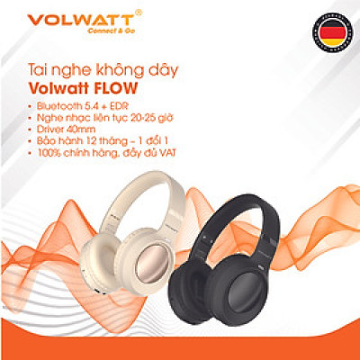 Tai nghe chụp tai không dây Volwatt Flow hàng chính hãng | Bluetooth 5.4 + EDR, AUX 3.5mm, Pin 200mAh 18h, Mic ENC, BH 12 tháng