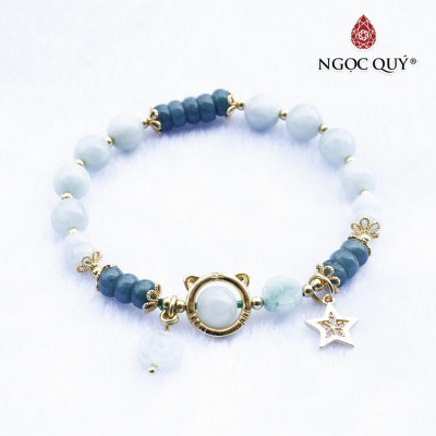 Vòng cẩm thạch phỉ thúy phối lam ngọc charm bạc mạ vàng - Ngọc Quý Gemstones