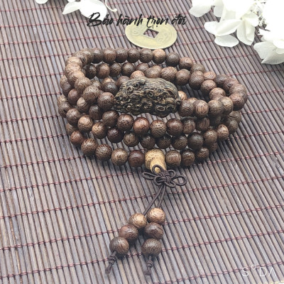 Vòng tay trầm hương 8mm 108 hạt phong thủy tự nhiên mùi hương thơm nhẹ