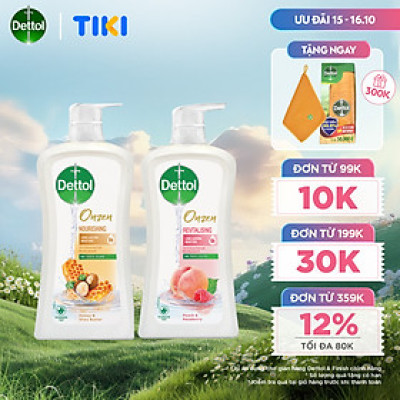 COMBO 2 CHAI SỮA TẮM DETTOL ONZEN MẬT ONG KHÁNG KHUẨN DƯỠNG THỂ VÀ DƯỠNG DA ĐÀO & PHÚC BỒN TỬ (950G/CHAI)