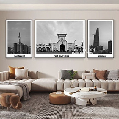 (HCM) Tranh treo tường cảnh Sài Gòn trắng đen trang trí quán, phòng làm việc, nhà hàng, khách sạn