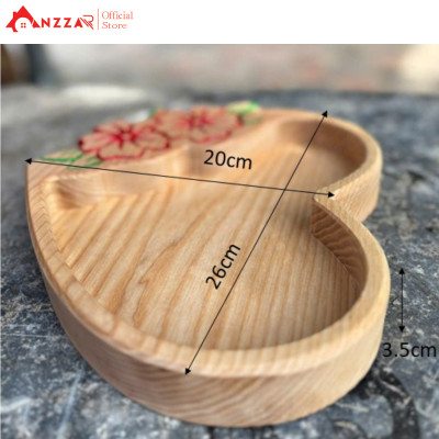 Khay gỗ trái tim khắc hoa Anzzar, khay gỗ trang trí, đựng bánh kẹo, quà tặng decor, khay gỗ đựng mứt, bánh kẹo-01