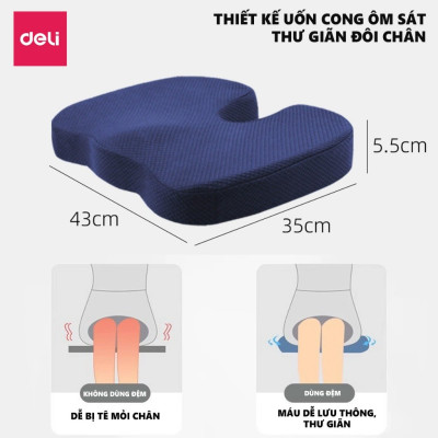 Combo Bộ gối tựa lưng và đệm lót ghế văn phòng DELI, giảm đau mỏi chống gù lưng, hỗ trợ phòng chống đau xương cụt, trĩ