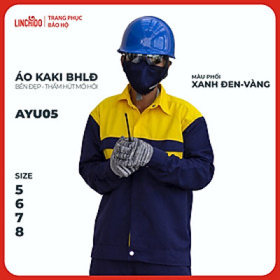 Áo Kaki đồng phục công nhân thoáng mát bền đẹp thấm hút mồ hôi màu phối xanh đen vàng - Mã AYU05