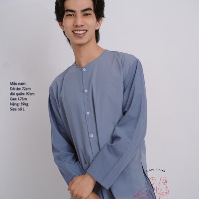 Bộ áo bà ba nam vải kate (Màu xám)- Có bộ bà ba Bigsize- may sỉ bà ba toàn quốc - May bộ bà ba theo yêu cầu