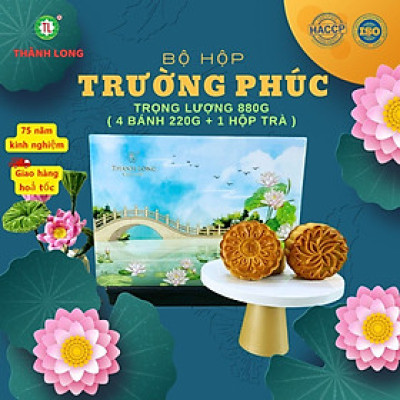 Bộ hộp Bánh trung thu 4 bánh 2 trứng 220g Trường Phúc - Thành Long - 880g - tặng 1 hộp trà - VIỆT NAM