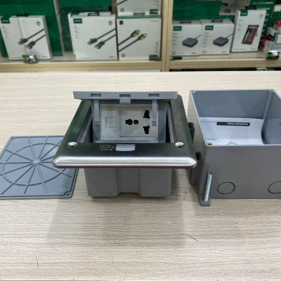 Hộp ổ cắm điện âm sàn chống nước IP66 Sinoamigo SOB-2SFC 3 module inox cao cấp – Chống gỉ, dùng ngoài trời