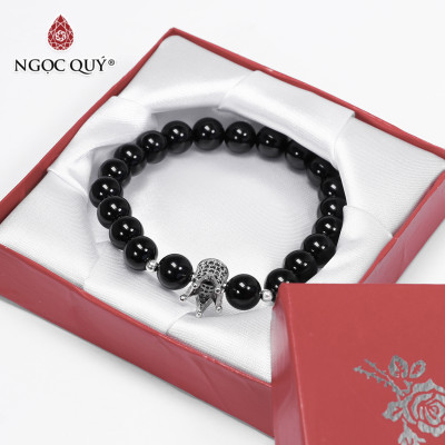 Vòng tay đá obsidian phối charm vương miệng size hạt 8mm mệnh thủy, mộc - Ngọc Quý Gemstones