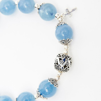 Vòng chuỗi Mân Côi Rosary Bracelet đá aquamarine - Ngọc Quý Gemstones