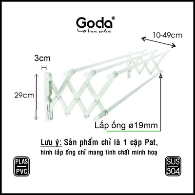 [CHÍNH HÃNG] Pat xếp gắn tường 19mm và 22mm inox 304 cao cấp loại mới (không bao gồm ống inox) - Bào hành 36 tháng