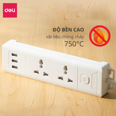 Ổ Cắm Điện Đa Năng Kèm Cổng USB Có Công Tắc Chống Giật Chống Cháy Chất Lượng Cao Deli - Hàng Chính Hãng - ET407 408