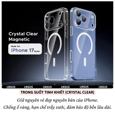 ốp lưng chống sốc sạc từ tính nam châm màng bảo vệ viền camera trong suốt cho iPhone 17 Pro Max / 17 Air / iP 17 Pro / 17 hiệu Likgus Lin Camshield Magnetic N52 - Chống sốc 2m, túi khí ẩn 4 góc, chống va đập, độ trong full HD - Hàng nhập khẩu