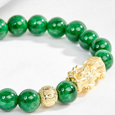 Vòng tay cẩm thạch sơn thủy thiên nhiên phối tỳ hưu mạ vàng Ngọc Quý Gemstones