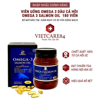 Bộ Sản Phẩm Giúp Bổ Mắt, Bổ Não, Bổ Tim Mạch: Viên Uống Dầu Cá Hồi Omega 3 Salmon Oil 180 Viên, Viên Uống Bổ Tim Go Co Q10 160mg 30 Viên