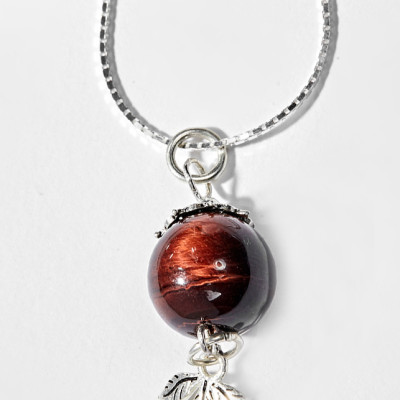 Dây Chuyền Mặt Đá Mắt Hổ Nâu Đỏ Phối 3 Lá Bạc Ngọc Quý Gemstones