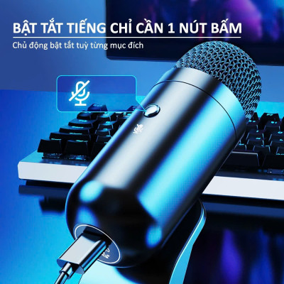 Micro USB Mic Thu Âm Condenser Podcast, Livestream, Radio, ASMR Microphone Phòng Thu Studio PC Microphone Chuyên Nghiệp Thu Âm Rõ Nét Chống Ồn Độ Nhậy Cao LED MÀU HỒNG - Hàng Chính Hãng