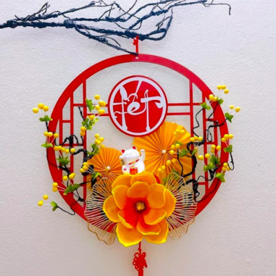 Vòng trang trí Tết - Khung decor hoa -Kích thước 40cm - Cây giả, hoa lụa Decor trang trí nhà cửa