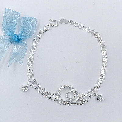 Vòng Tay  Nữ Bạc 925 Dây Kép Vòng Tròn Đính Đá Cao Cấp BẠC HIỂU MINH LTU551