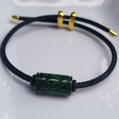 Vòng Đeo tay Mới charm Lu Thống Đồng Tiền Xanh Đậm đẹp Hạt Lu Đồng Tiền Đá cẩm thạch tự nhiên dây đen rút chỉnh theo tay tùy ý Hợp nữ mệnh Thủy mệnh Mộc hợp ạ