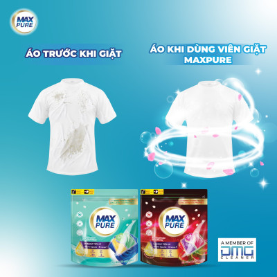 Túi viên giặt Maxpure Hương Huyền Thoại 30v tặng vỉ viên treo bồn cầu Evershine hương Chanh
