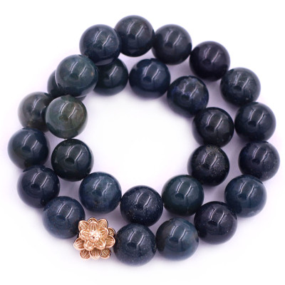 [Mệnh Mộc, Hỏa] Vòng Chuỗi Niệm Phật Đá Cẩm Thạch Xanh Đậm 14 Ly 27 Hạt Charm Hoa Sen Inox, Vòng Chuỗi Phật Giáo, Chuỗi Niệm Phật Hạt To - Phong Thủy 868