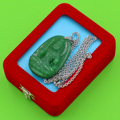 Dây chuyền mặt phật Bất Động Minh Vương - thạch anh xanh 5cm DITTXN1 - dây inox - kèm hộp nhung - tuổi Dậu
