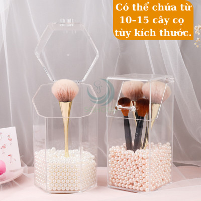 Hộp Đựng Cọ Trang Điểm Ngọc Trai Acrylic- Hộp Cọ Trong Suốt Sang Trọng- Lọ Đựng Cọ Kèm Hạt Trang Trí 3D- Hộp Makeup Brush Holder Cao Cấp- Hộp Đựng Cọ Trang Điểm Hạt Ngọc Tinh Tế