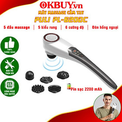 Máy mát xa cầm tay pin sạc 5 đầu, 5 chế độ, 6 tốc độ PULI PL-620DC - Cán tay cầm dài, hỗ trợ điều trị đau nhức mỏi toàn thân