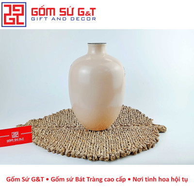 Lọ hoa dáng đèn lồng miệng nhỏ vẽ chim hoa phù dung Gốm Sứ G&T