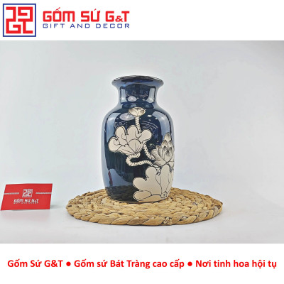 Lọ hoa men hỏa biến dáng phích cổ thấp vẽ sen Gốm Sứ G&T