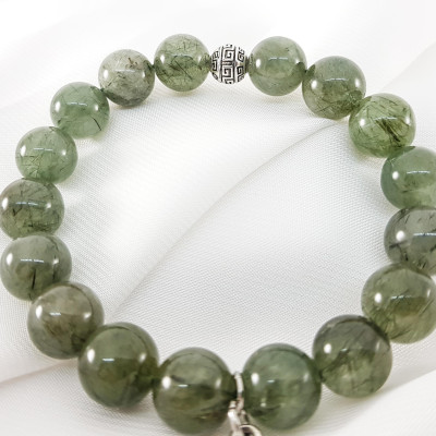 Vòng Tay Nam Mệnh Mộc, Hỏa Đá Thạch Anh Tóc Xanh Mix Charm Thanh Kiếm