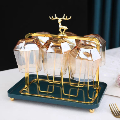 Khay Úp Ly, Giá Úp Cốc Mạ Vàng Hình Hươu Kèm Khay Sang Trọng