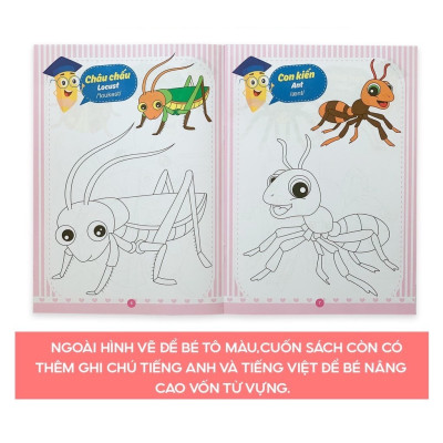 Sách - Bộ Sách Tô Màu phiên bản song ngữ Việt-Anh - Dành cho bé từ 4-5 tuổi (Túi 8 cuốn) Tặng hộp bút sáp 12 màu