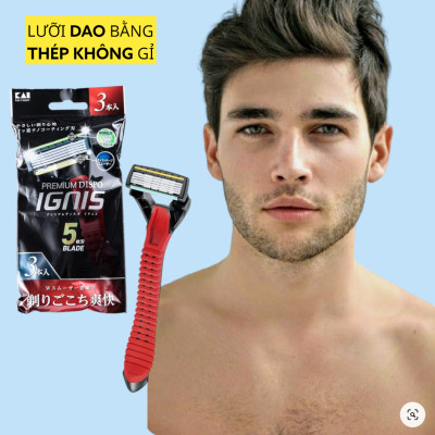 Dao Cạo Râu Thân Nhựa 5 Lưỡi Kép Kai Ignix Travel 0638-GA0017X4 (Set 3 cây)