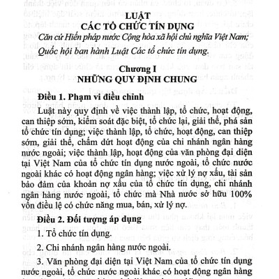 Luật Các Tổ Chức Tín Dụng (Hiện Hành) (Được Quốc Hội Thông Qua Ngày 18/01/2024, Có Hiệu Lực Kể Từ Ngày 01/7/2024)