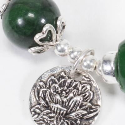 Vòng Đá Cẩm Thạch Sơn Thủy Phối Lu Thống & Charm Hoa Sen 10mm Ngọc Quý Gemstones