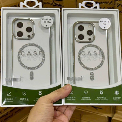 Ốp lưng cho iPhone 16 Pro Max , 16 Pro trong suốt hỗ trợ sạc từ đính đá cực sang siêu mỏng nhẹ hiệu Bling Bling Memumi - hàng chính hãng