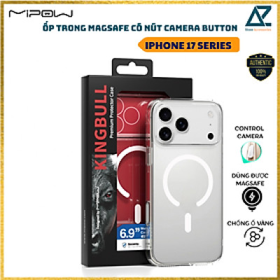 Ốp Lưng Trong Camera Control Magnetic MIPOW KINGBULL cho iPhone 17 Pro Max, Chống Sốc, Tempered Transparent Case_ Hàng chính hãng