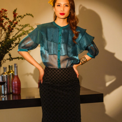 Áo Organza Xuyên Thấu Lục Bảo TOP181 thời trang thiết kế Hity