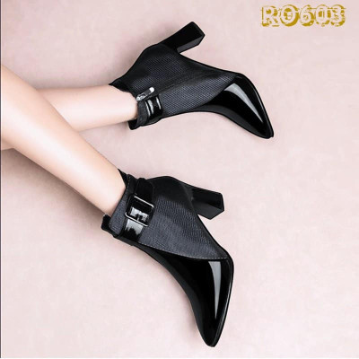 Giày boot bốt nữ cổ thấp 8 phân hàng hiệu rosata màu đen cao cấp ro603