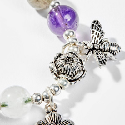 Vòng Tay Phong Thủy Nữ Đá Thiên Nhiên Đa Sắc Phối Charm Ong Bạc (8mm) Nhiều Mệnh Ngọc Quý Gemstones