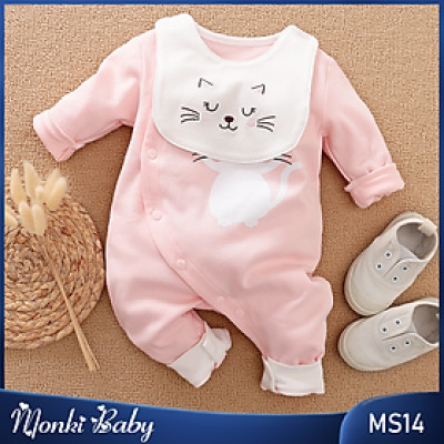 Body cotton 100% cho bé gái, kèm yếm xinh xắn, chất dày dặn đẹp, thân thiện với làn da bé, phom gọn gàng, cúc bấm tiện lợi | MS14