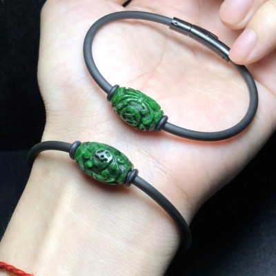 Vòng Tay Lu Thống Ngoc-Xanh-Sơn-Thuỷ dáng tròn/Cầu Tài Lộc, Công Việc Hanh Thông Thuận Lợi/ Hợp tất cả các mệnh