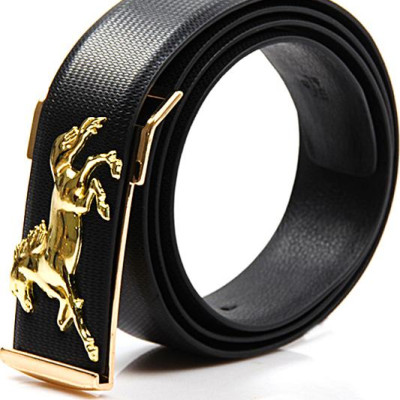 Dây nịt nam hình con ngựa DN35 - Dây Đen, Mặt Vàng