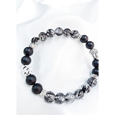 Vòng tay mệnh thủy, kim đá thạch anh tóc đen mix nham thạch+ charm mặt phật LAT.98